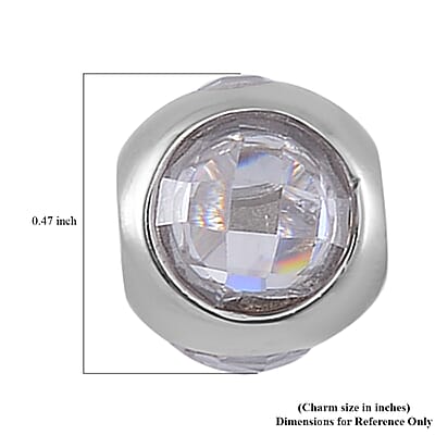 Simulated Diamond Rhinestone Charm in Rhodium Over Sterling Silver 2.10 ctw