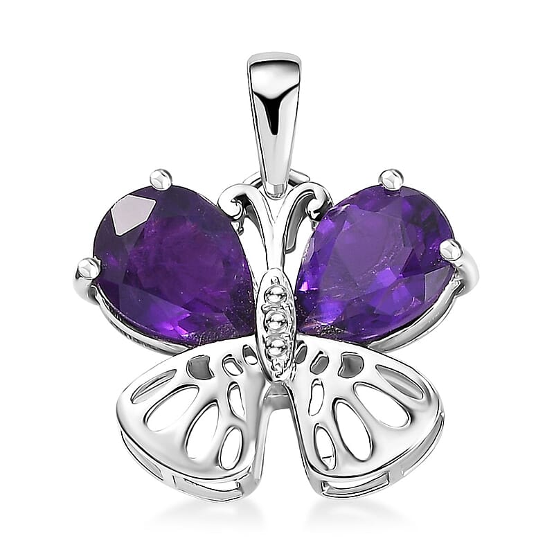 D'Joy African Amethyst 2.90 ctw Butterfly Charm in Rhodium Over Sterling Silver