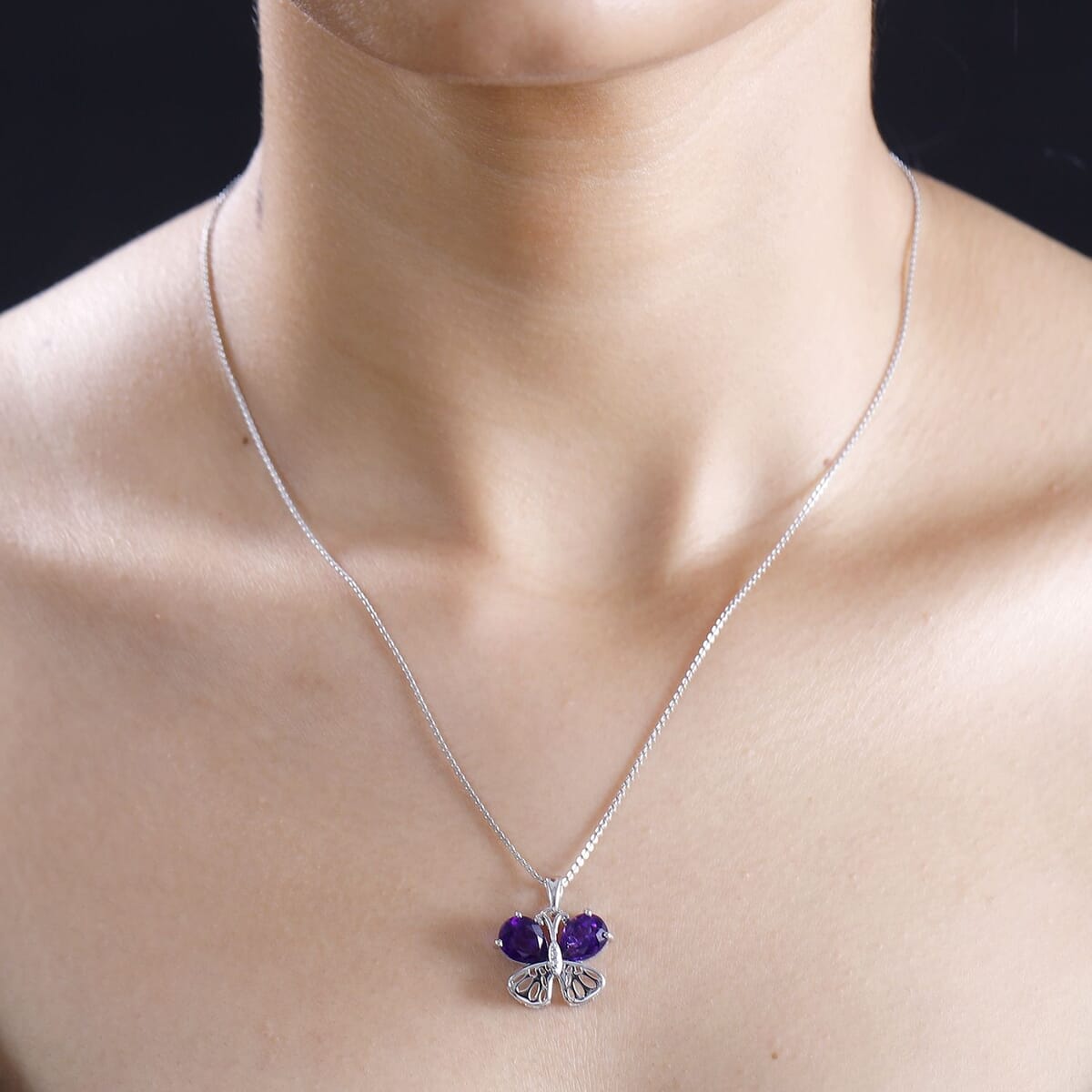 African Amethyst 2.90 ctw Butterfly Charm in Rhodium Over Sterling Silver image number 2