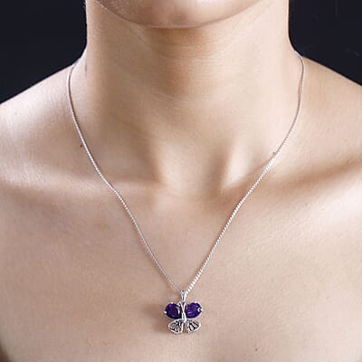 D'Joy African Amethyst 2.90 ctw Butterfly Charm in Rhodium Over Sterling Silver