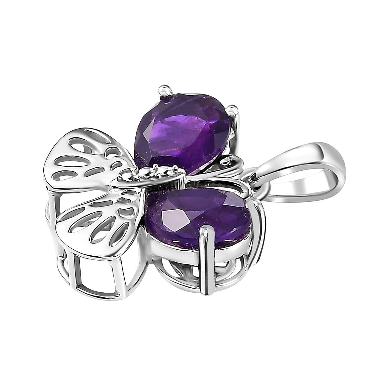 D'Joy African Amethyst 2.90 ctw Butterfly Charm in Rhodium Over Sterling Silver