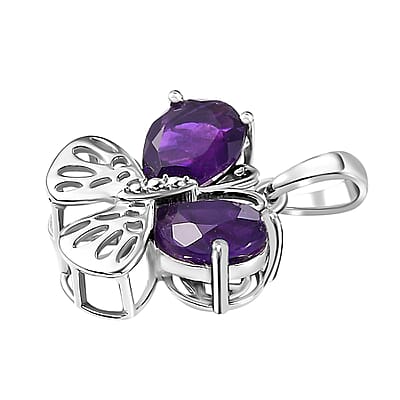 D'Joy African Amethyst 2.90 ctw Butterfly Charm in Rhodium Over Sterling Silver