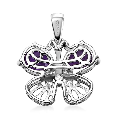 D'Joy African Amethyst 2.90 ctw Butterfly Charm in Rhodium Over Sterling Silver