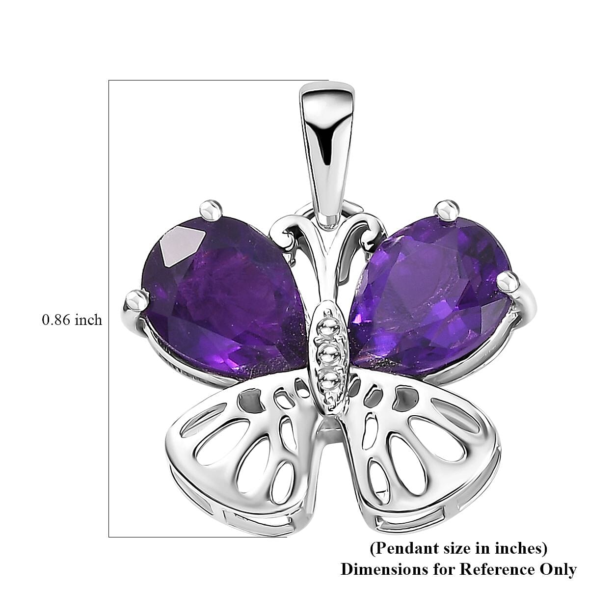 D'Joy African Amethyst 2.90 ctw Butterfly Charm in Rhodium Over Sterling Silver