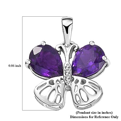 D'Joy African Amethyst 2.90 ctw Butterfly Charm in Rhodium Over Sterling Silver