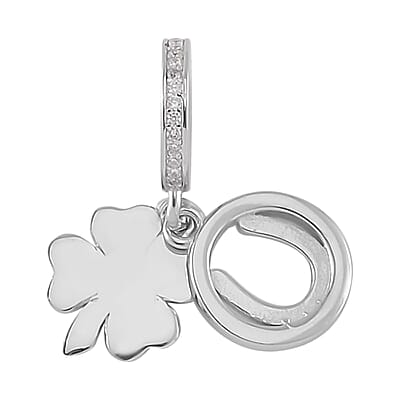 Simulated Diamond Rhinestone Charm in Rhodium Over Sterling Silver