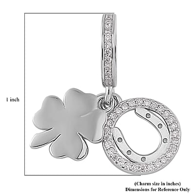 Simulated Diamond Rhinestone Charm in Rhodium Over Sterling Silver