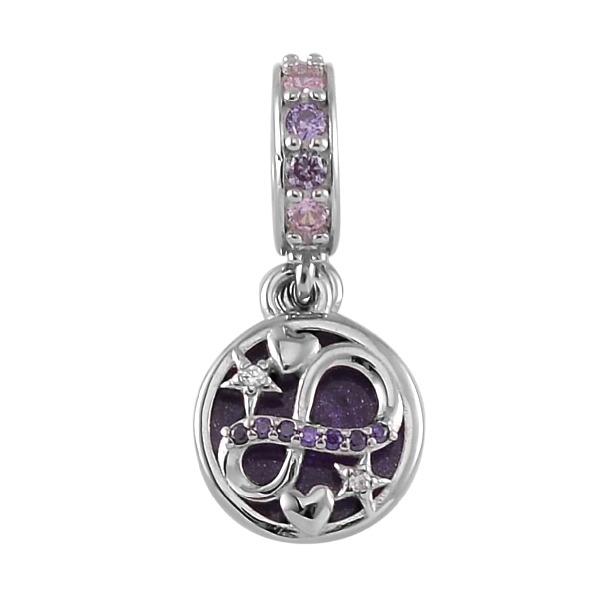 Simulated Multi Color Diamond and Enameled Celestial Charm in Rhodium Over Sterling Silver image number 0