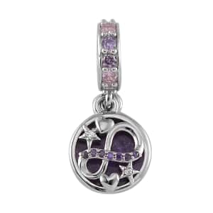 Simulated Multi Color Diamond and Enameled Celestial Charm in Rhodium Over Sterling Silver