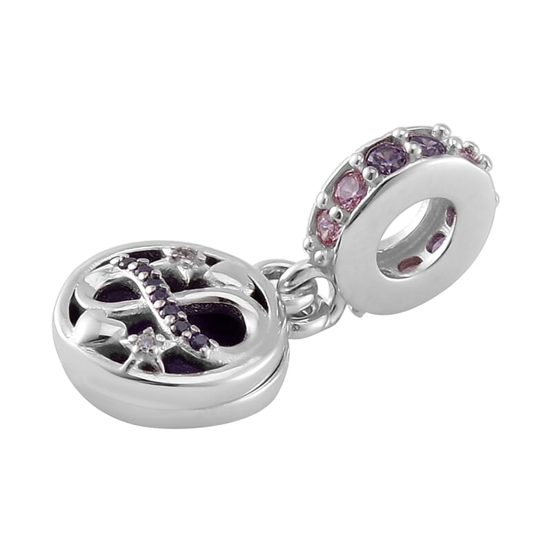 Simulated Multi Color Diamond and Enameled Celestial Charm in Rhodium Over Sterling Silver