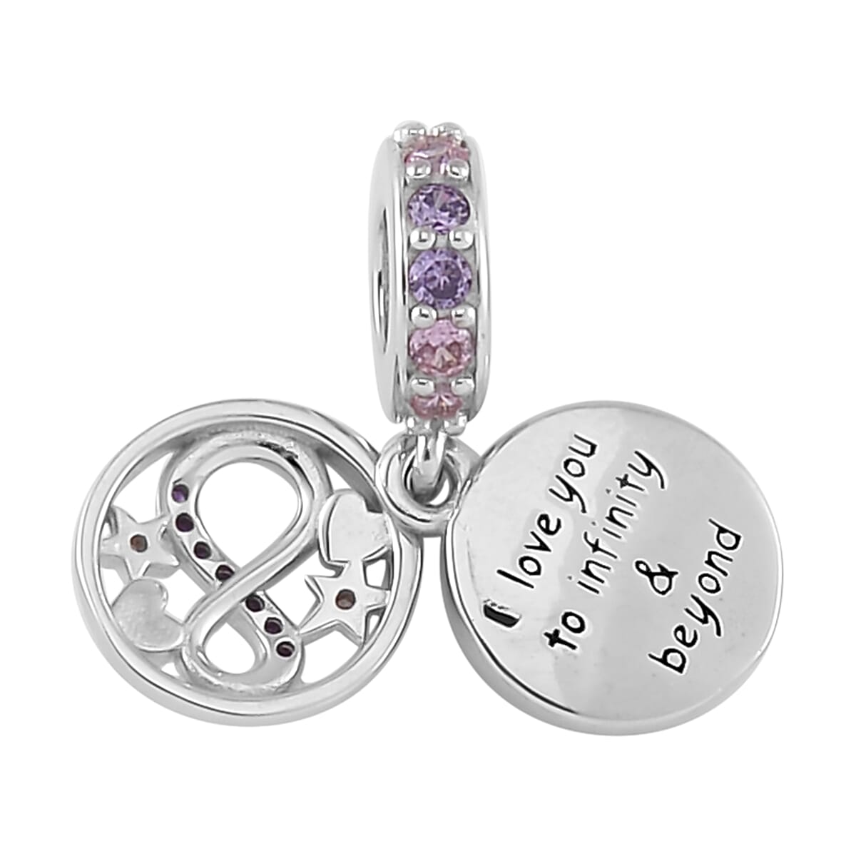 Simulated Multi Color Diamond and Enameled Celestial Charm in Rhodium Over Sterling Silver