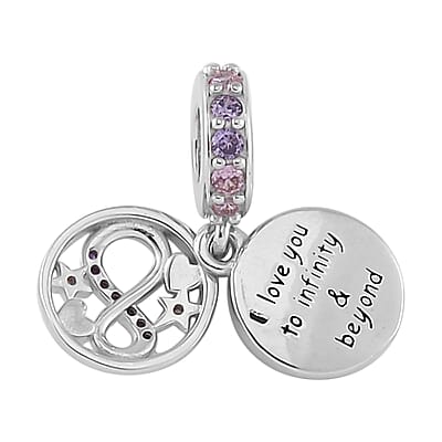 Simulated Multi Color Diamond and Enameled Celestial Charm in Rhodium Over Sterling Silver