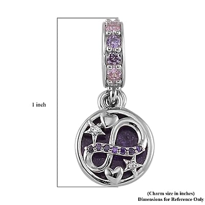 Simulated Multi Color Diamond and Enameled Celestial Charm in Rhodium Over Sterling Silver