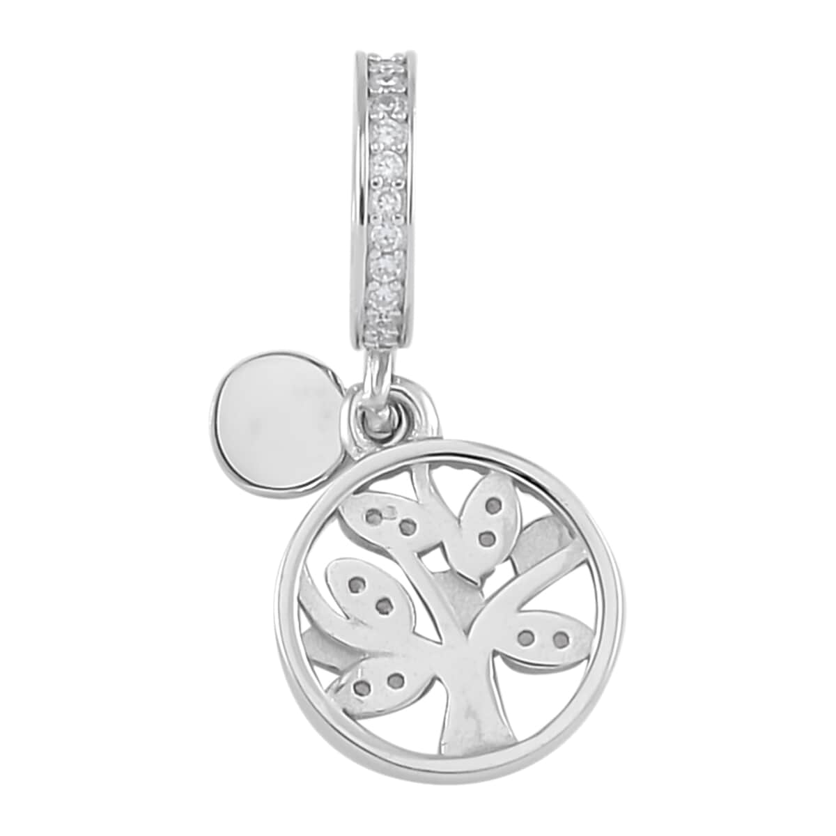 Simulated Diamond Retro Tree of Life Charm in Rhodium Over Sterling Silver image number 3