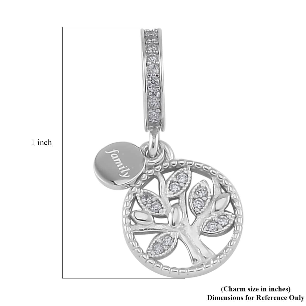 Simulated Diamond Retro Tree of Life Charm in Rhodium Over Sterling Silver image number 4