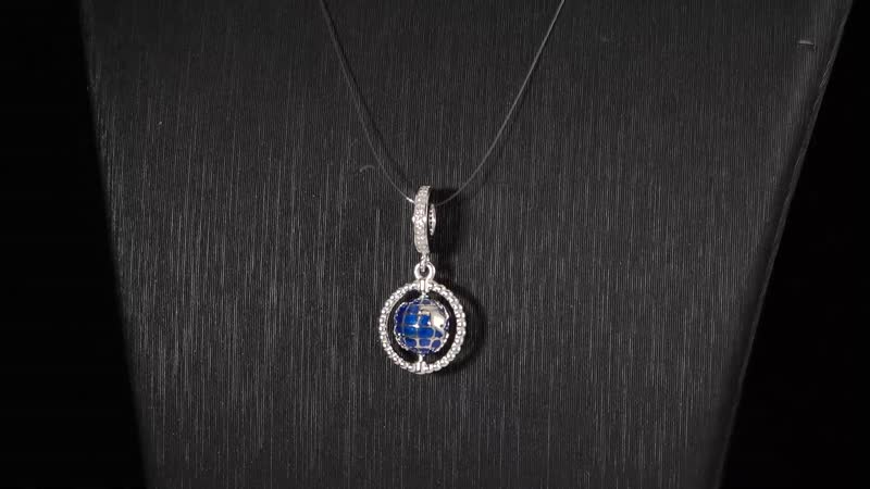 Simulated Diamond The Global World Charm in Rhodium Over Sterling Silver 0.25 ctw