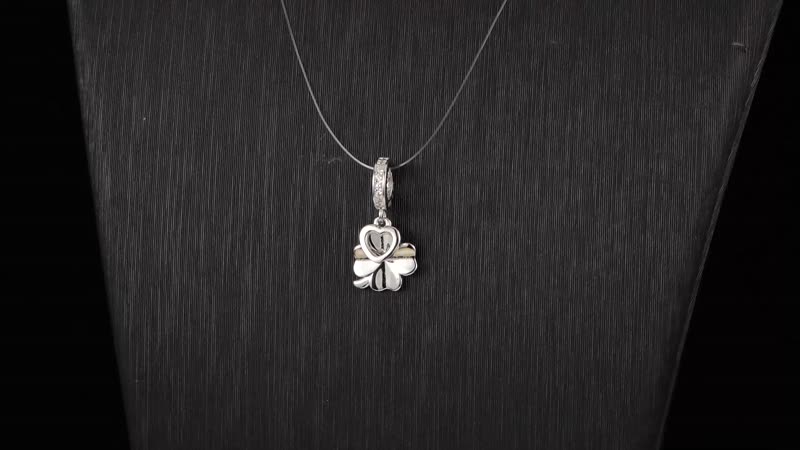 Simulated Diamond Clover Charm in Rhodium Over Sterling Silver 0.25 ctw