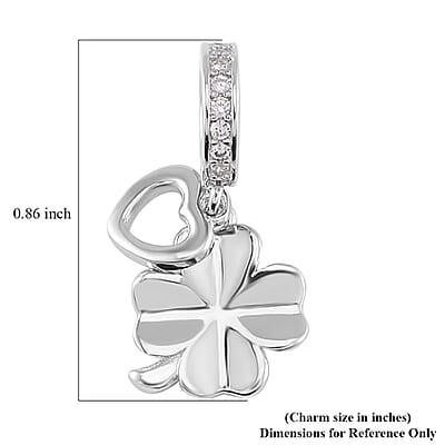 Simulated Diamond Clover Charm in Rhodium Over Sterling Silver