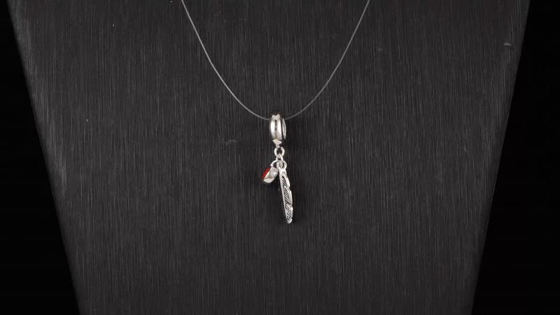 Enameled Heart and Feathers Charm in Rhodium Over Sterling Silver 1.75 Grams
