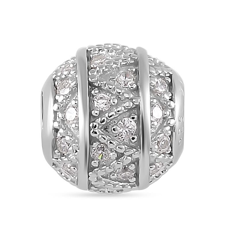 Simulated Diamond Old Oxide Charm in Rhodium Over Sterling Silver