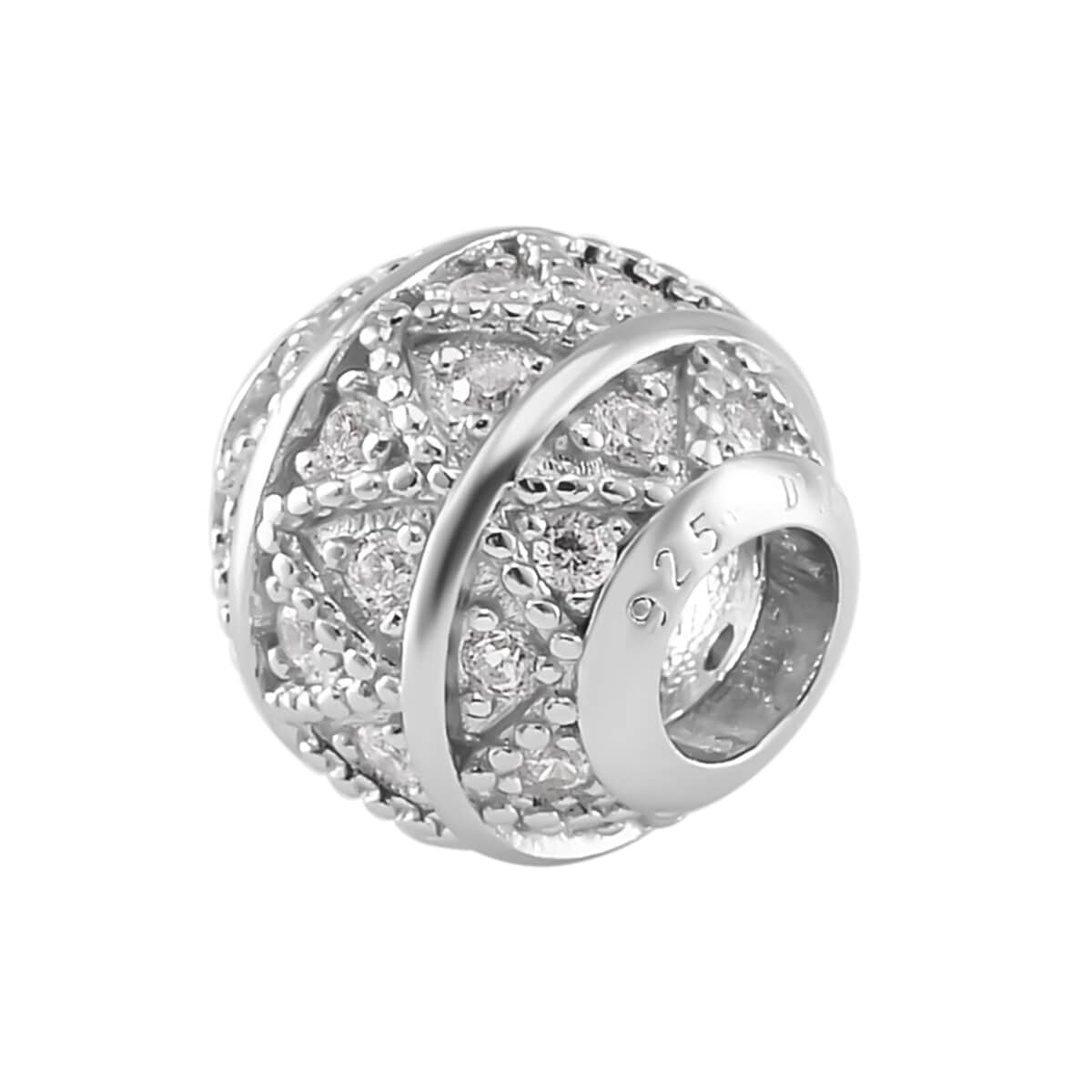 Simulated Diamond Old Oxide Charm in Rhodium Over Sterling Silver image number 2