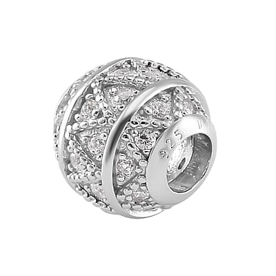 Simulated Diamond Old Oxide Charm in Rhodium Over Sterling Silver