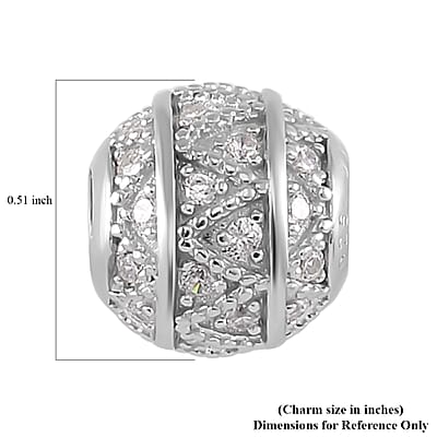 Simulated Diamond Old Oxide Charm in Rhodium Over Sterling Silver