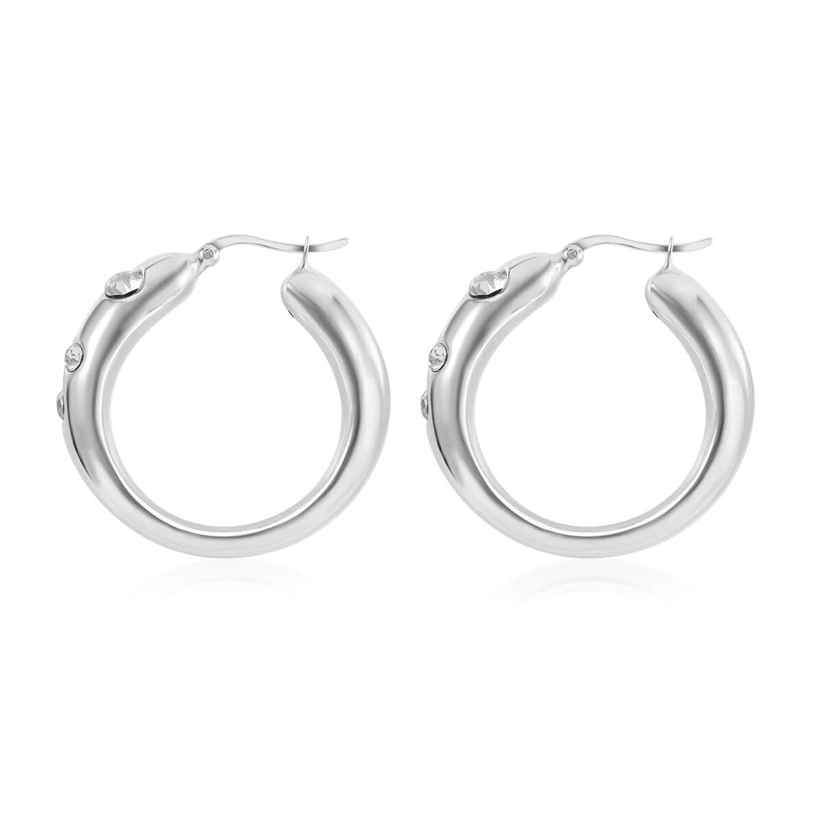 Austrian Crystal Hoop Earrings in Sterling Silver image number 2