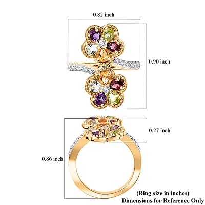 Multi Gemstone 2.00 ctw Bypass Flower Ring in 18K Vermeil Yellow Gold Over Sterling Silver (Size 5.0)