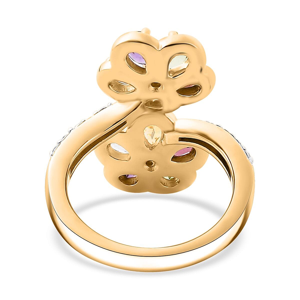Multi Gemstone 2.00 ctw Bypass Flower Ring in 18K Vermeil Yellow Gold Over Sterling Silver (Size 6.0) image number 4