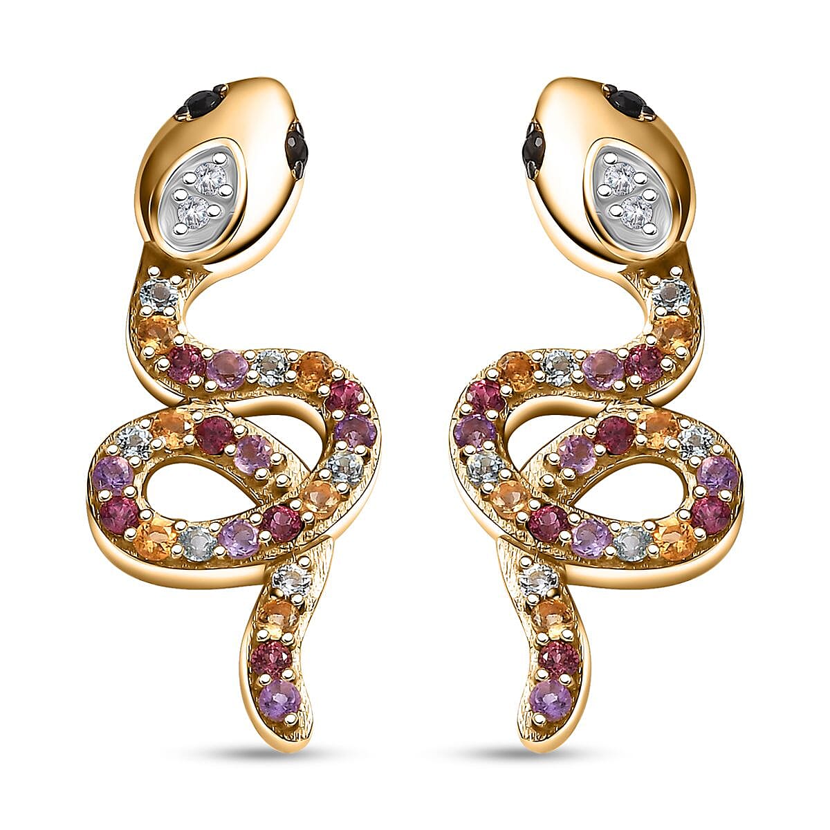 Multi Gemstone Snake Earrings in 18K Vermeil YG Over Sterling Silver 1.10 ctw