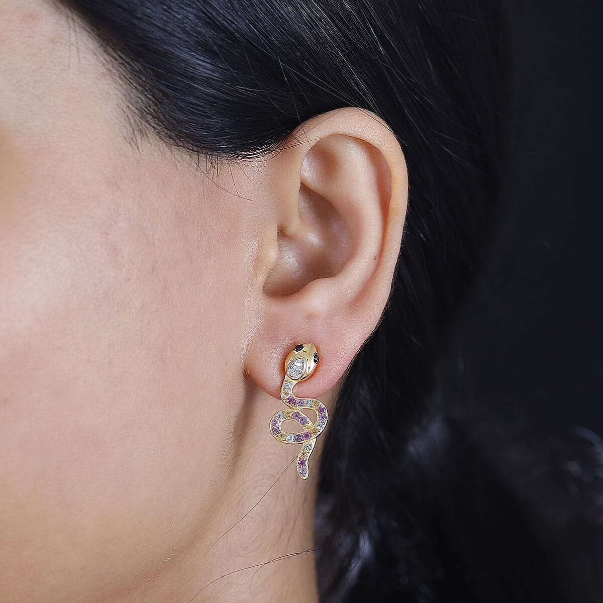 Multi Gemstone Snake Earrings in 18K Vermeil YG Over Sterling Silver 1.10 ctw image number 1