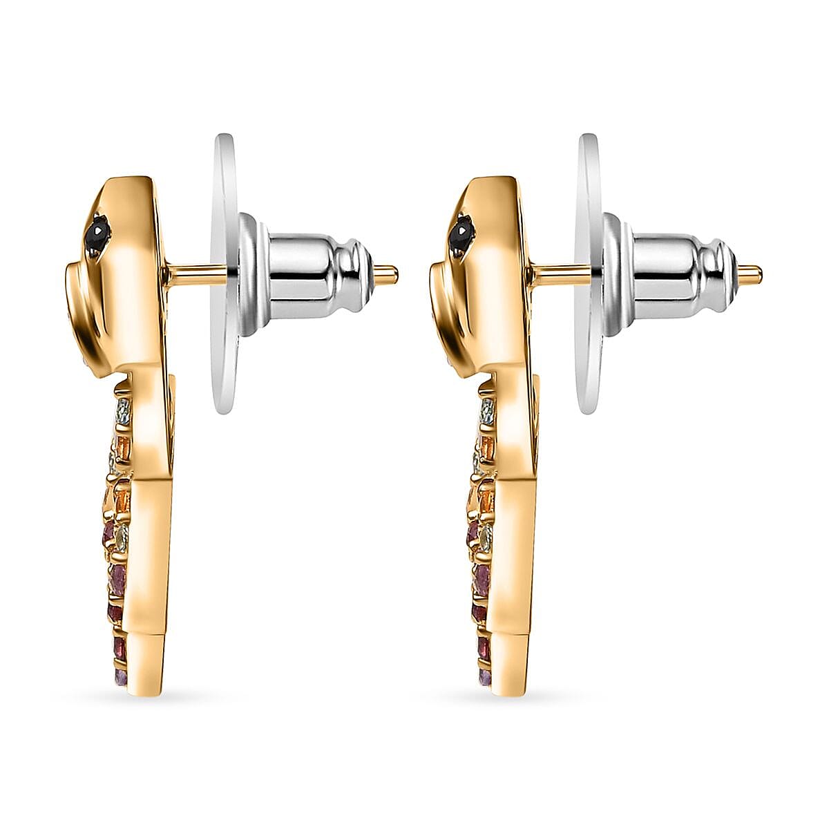 Multi Gemstone Snake Earrings in 18K Vermeil YG Over Sterling Silver 1.10 ctw image number 2