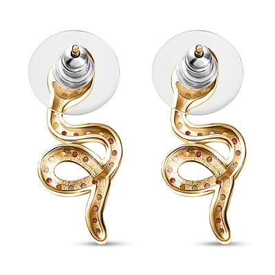 Multi Gemstone 1.10 ctw Snake Earrings in 18K Vermeil Yellow Gold Over Sterling Silver