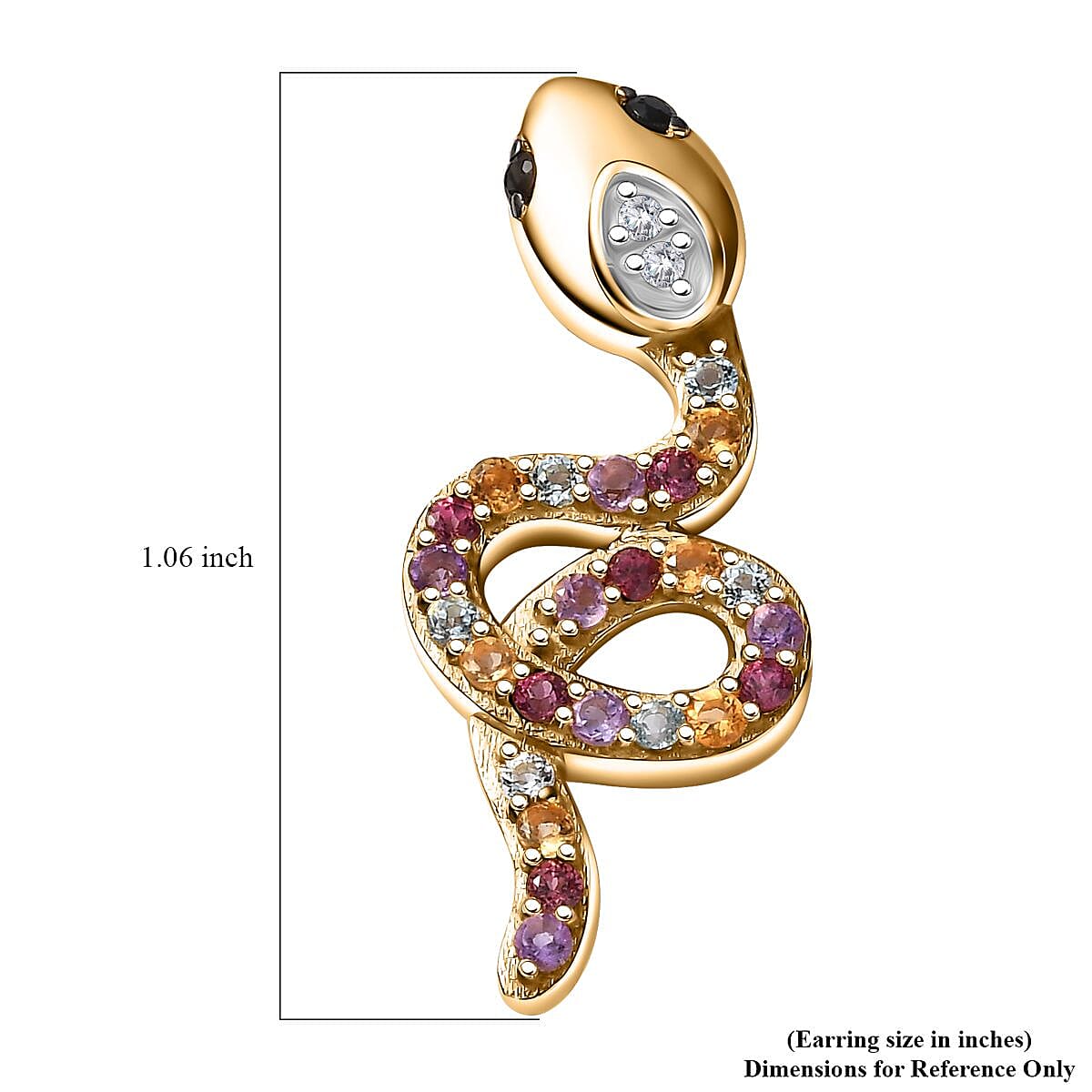 Multi Gemstone 1.10 ctw Snake Earrings in 18K Vermeil Yellow Gold Over Sterling Silver