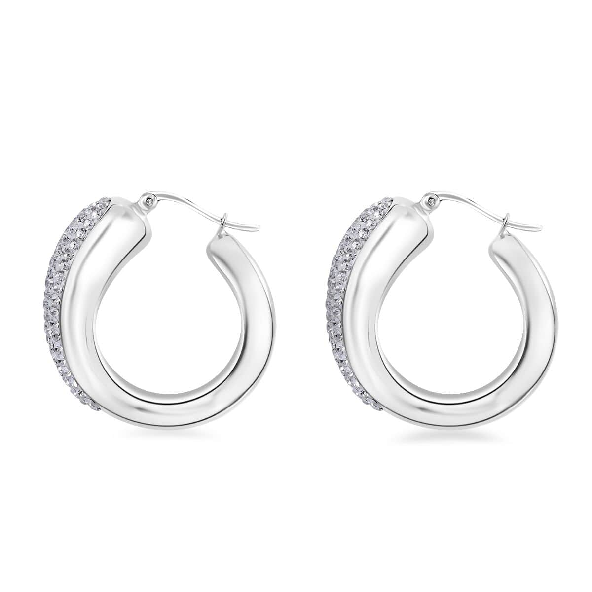 Austrian Crystal Hoop Earrings in Sterling Silver image number 2