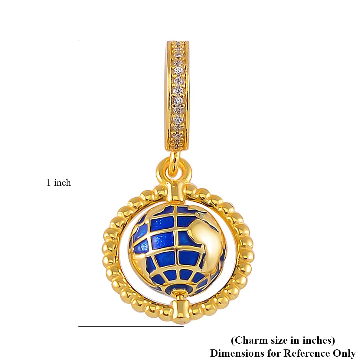 Simulated Diamond and Enameled The Global World Charm in 14K Yellow Gold Over Sterling Silver image number 3