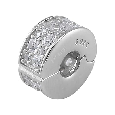 Simulated Diamond Old Oxide Charm in Rhodium Over Sterling Silver