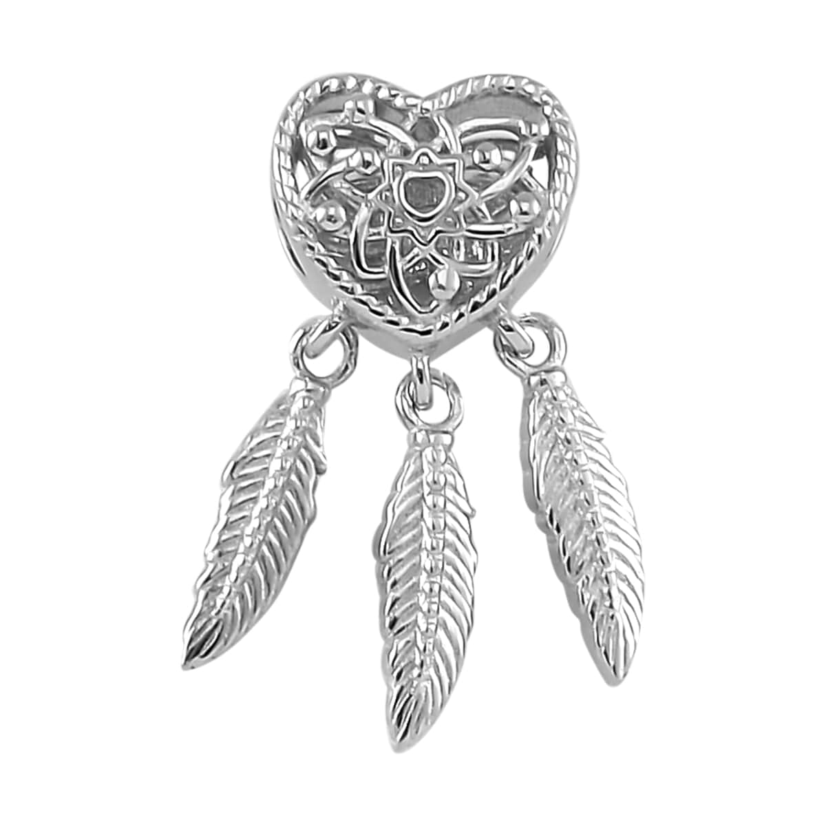 Heart Dreamcatcher Charm in Rhodium Over Sterling Silver 4 Grams image number 0