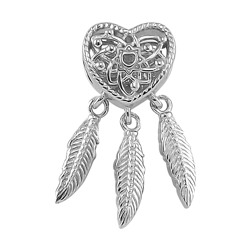 Heart Dreamcatcher Charm in Rhodium Over Sterling Silver 4 Grams