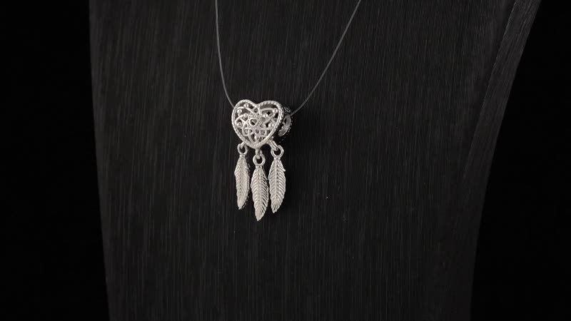 Heart Dreamcatcher Charm in Rhodium Over Sterling Silver (4 g)