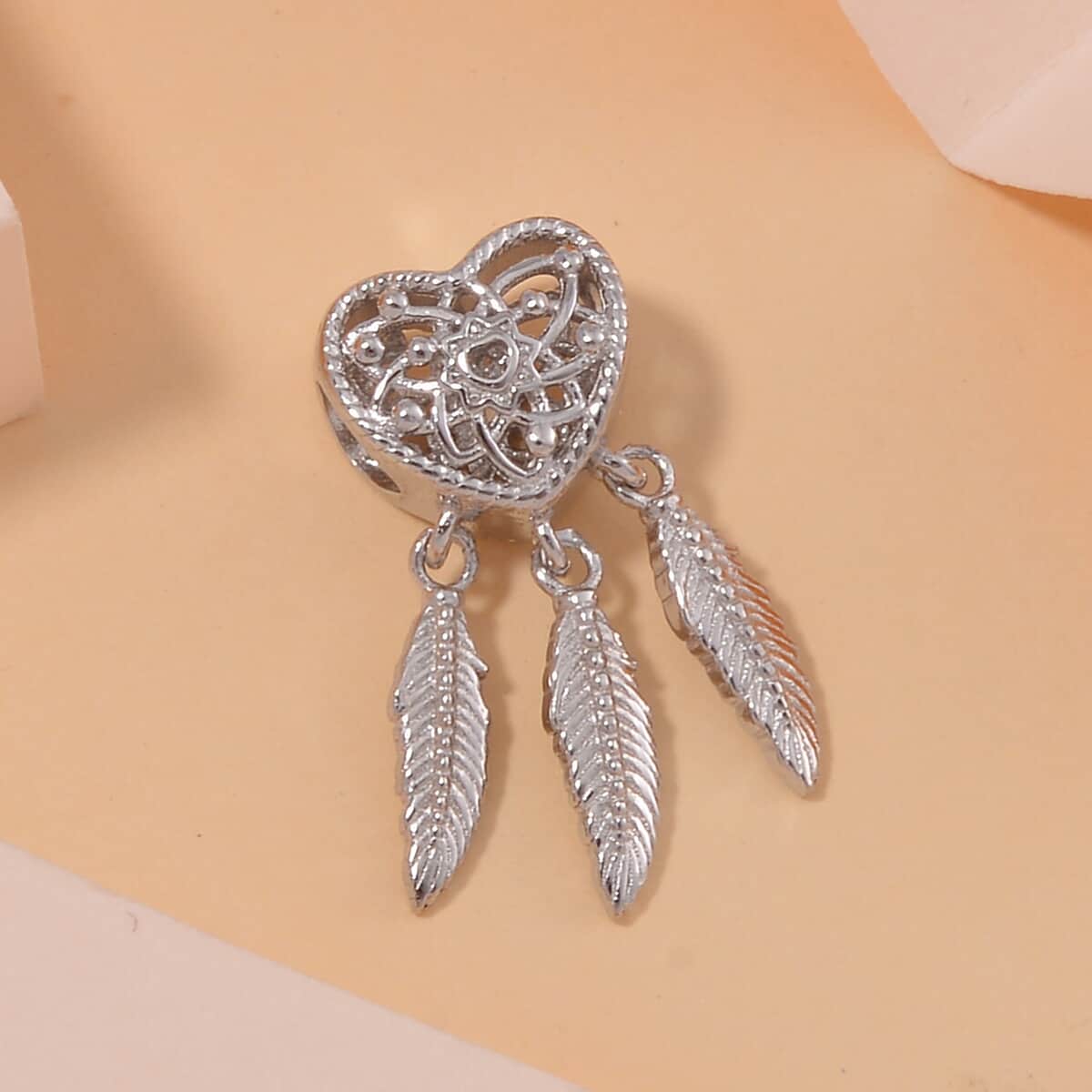 Heart Dreamcatcher Charm in Rhodium Over Sterling Silver 4 Grams image number 1