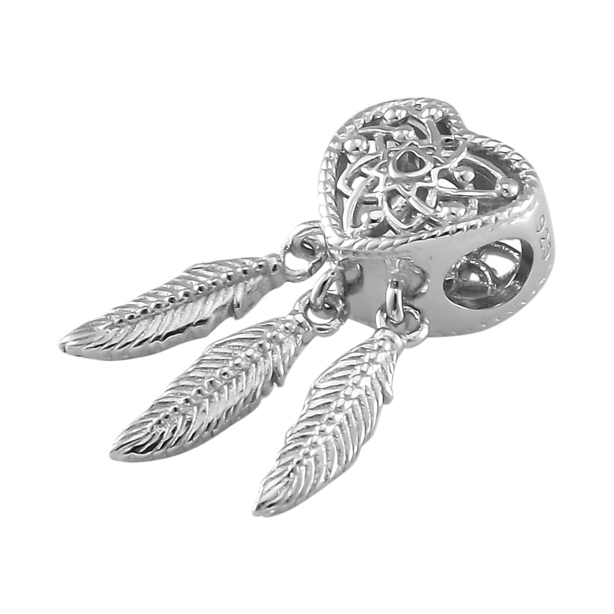 Heart Dreamcatcher Charm in Rhodium Over Sterling Silver 4 Grams image number 2