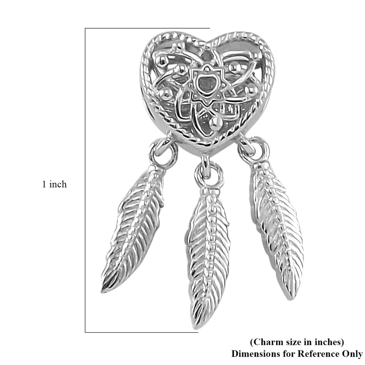 Heart Dreamcatcher Charm in Rhodium Over Sterling Silver 4 Grams image number 3