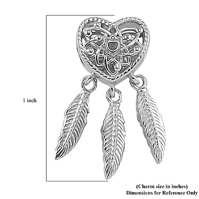 Heart Dreamcatcher Charm in Rhodium Over Sterling Silver 4 Grams