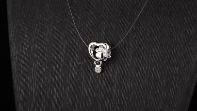 Simulated Diamond Paw Heart Charm in Rhodium Over Sterling Silver