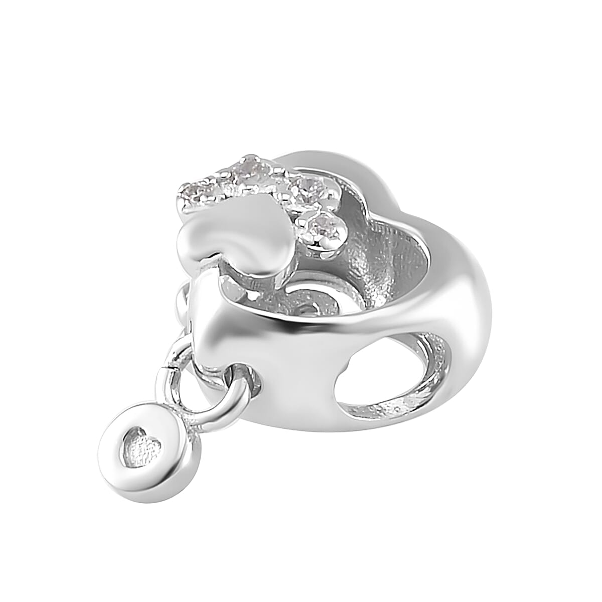 Simulated Diamond Paw Heart Charm in Rhodium Over Sterling Silver image number 2