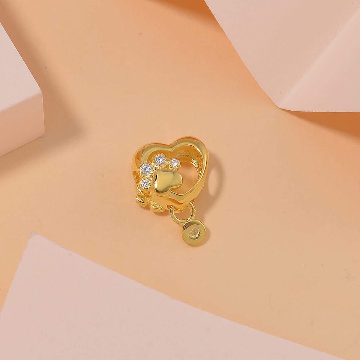 Simulated Diamond Paw Heart Charm in 14K Yellow Gold Over Sterling Silver image number 1