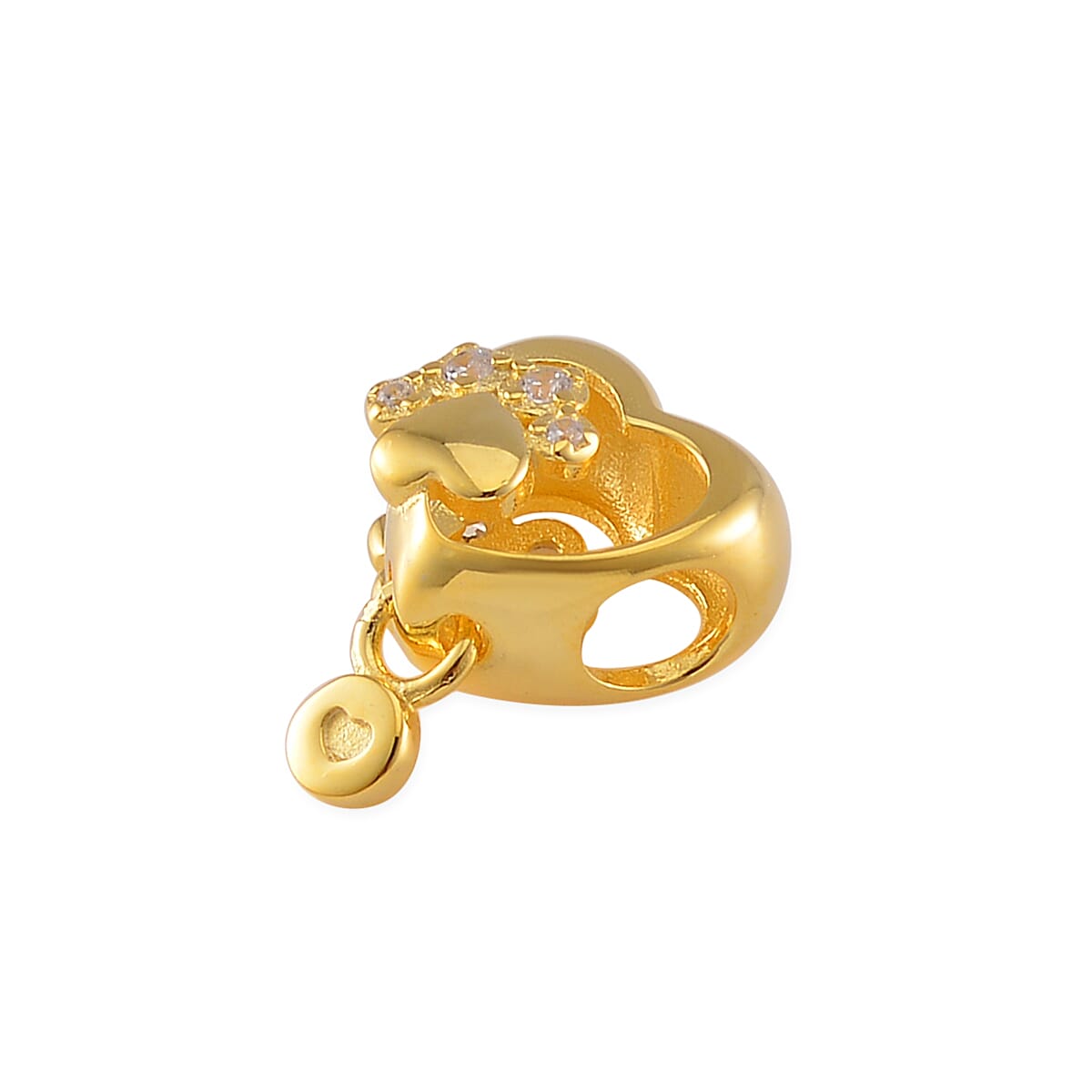 Simulated Diamond Paw Heart Charm in 14K Yellow Gold Over Sterling Silver image number 2
