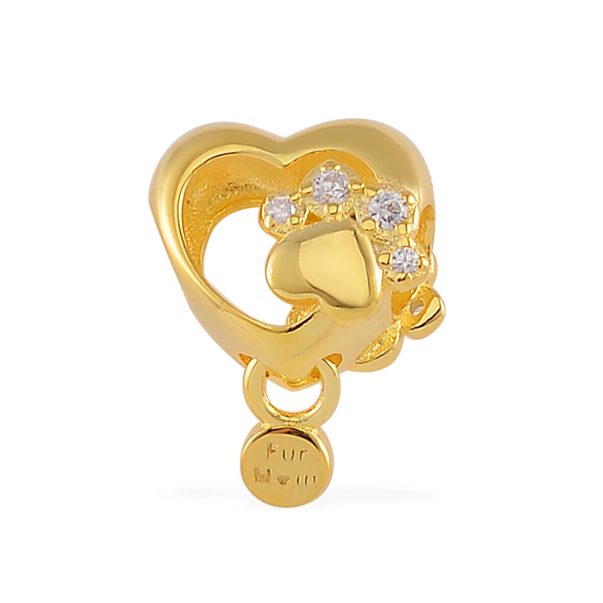 Simulated Diamond Paw Heart Charm in 14K Yellow Gold Over Sterling Silver image number 3